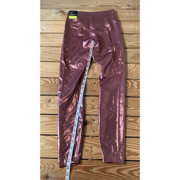 NWT Nike Dri Fit Metallic Leggings Size Small Women’s Pink Mid Rise MSRP $85 - Picture 8 of 10